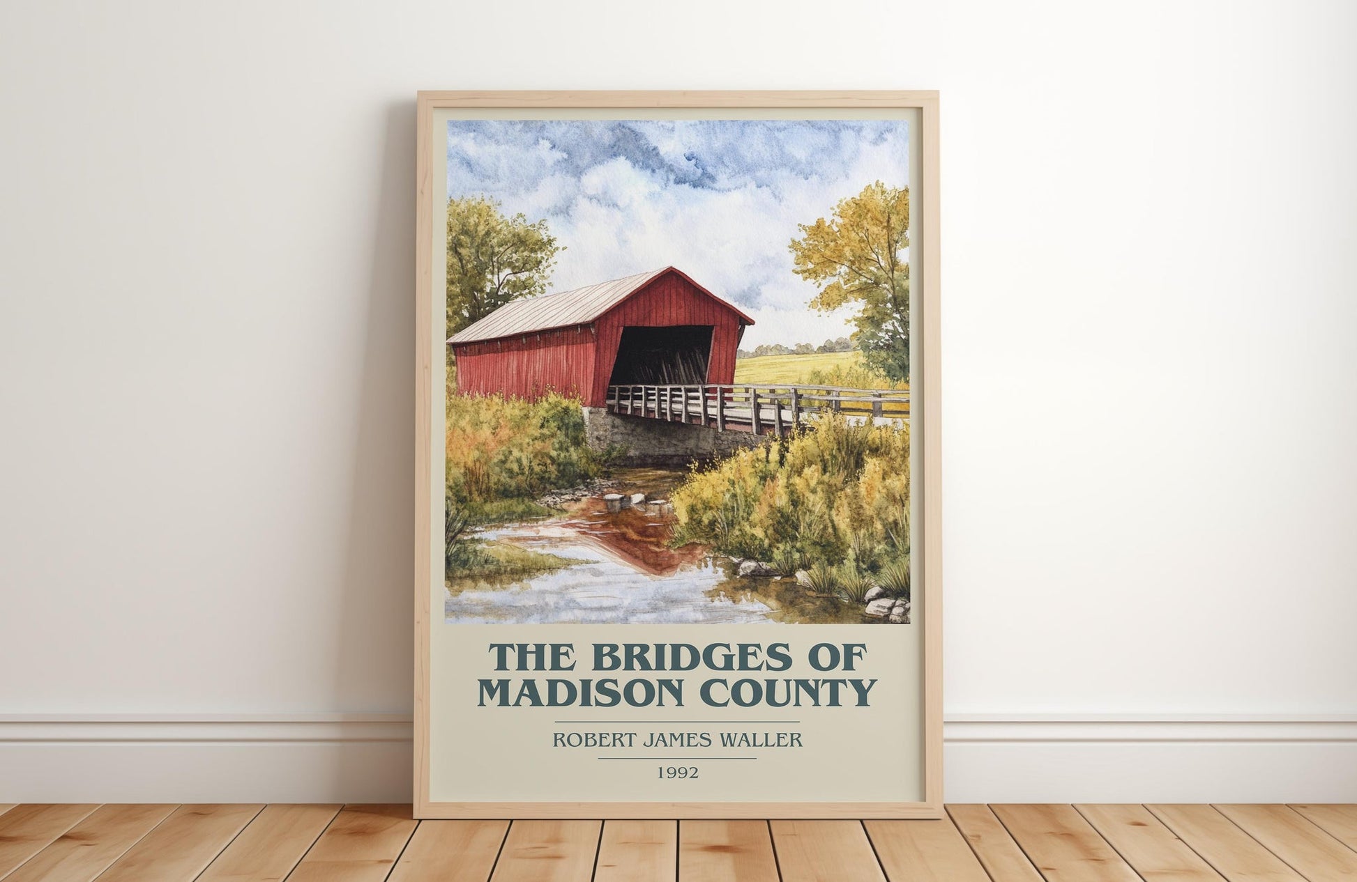 The Bridges of Madison County book cover print in frame leaning in hallway – romance wall art