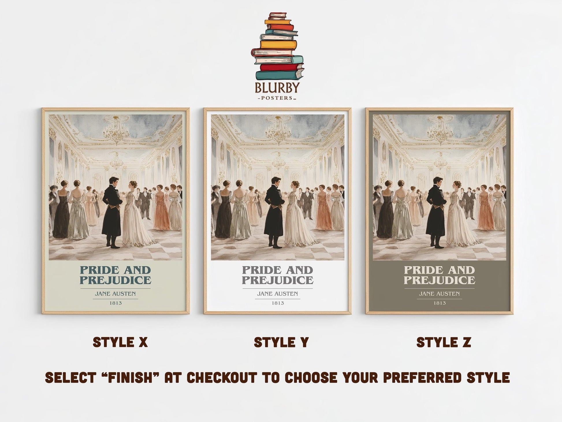 Pride and Prejudice book cover poster colour and style options – Jane Austen book art