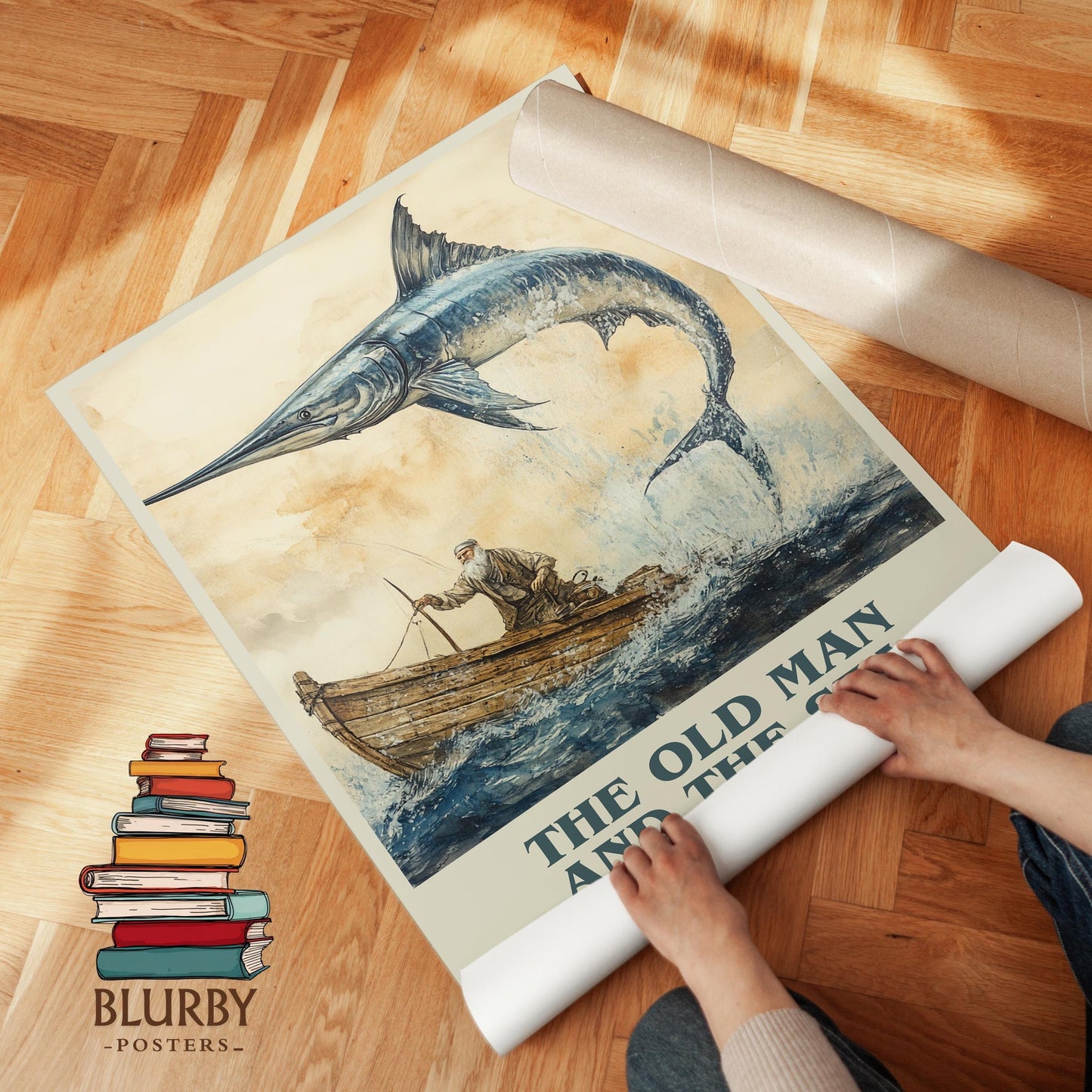 The Old Man and the Sea book cover literary print detail – Ernest Hemingway book art