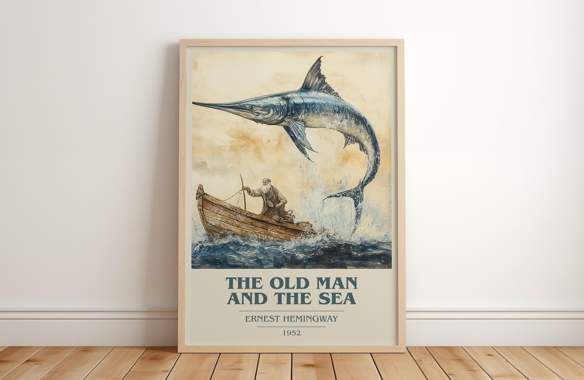 The Old Man and the Sea book cover poster colour and style options – Ernest Hemingway book art