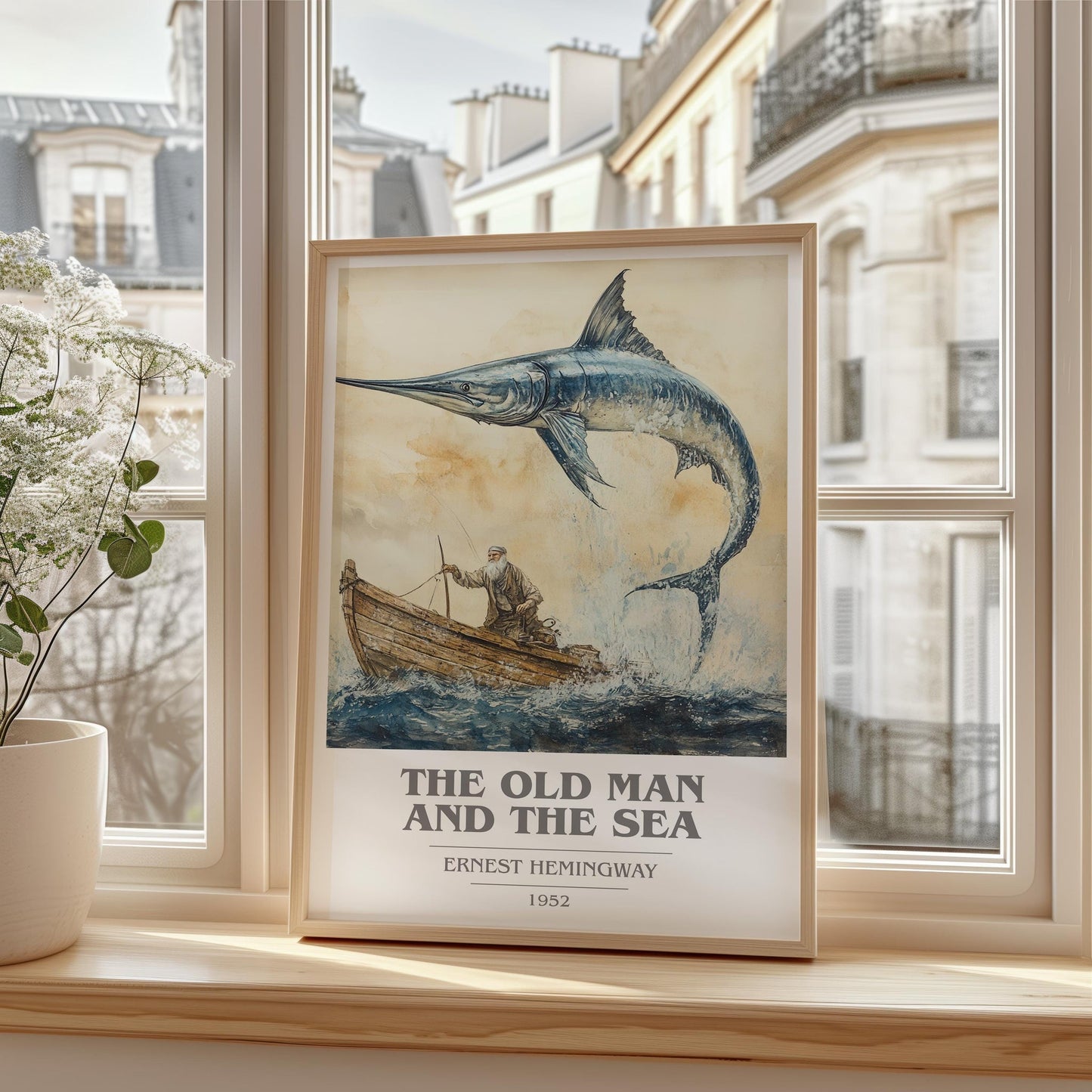 The Old Man and the Sea book cover book poster framed on wall – classic literature wall art