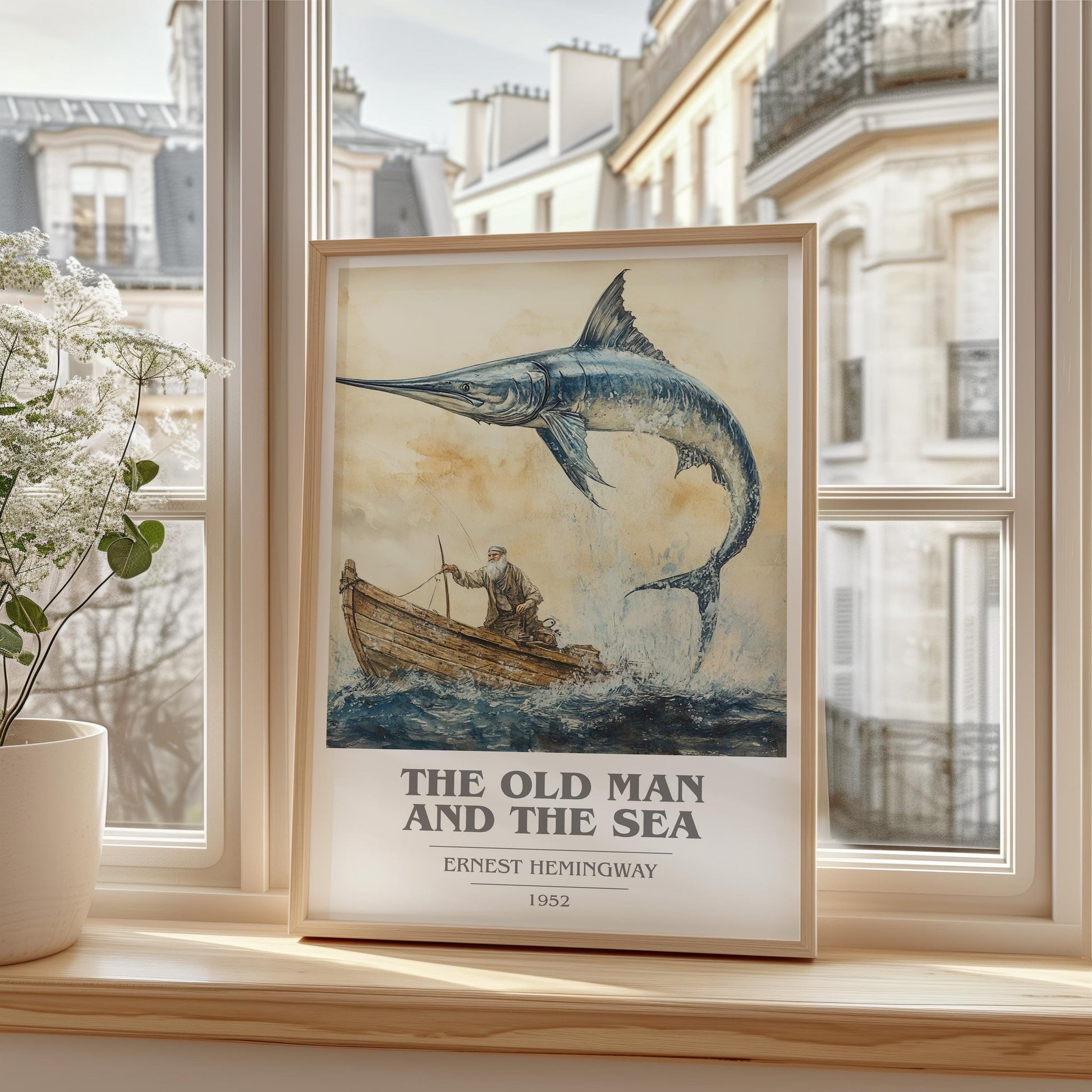 The Old Man and the Sea book cover book poster framed on wall – classic literature wall art