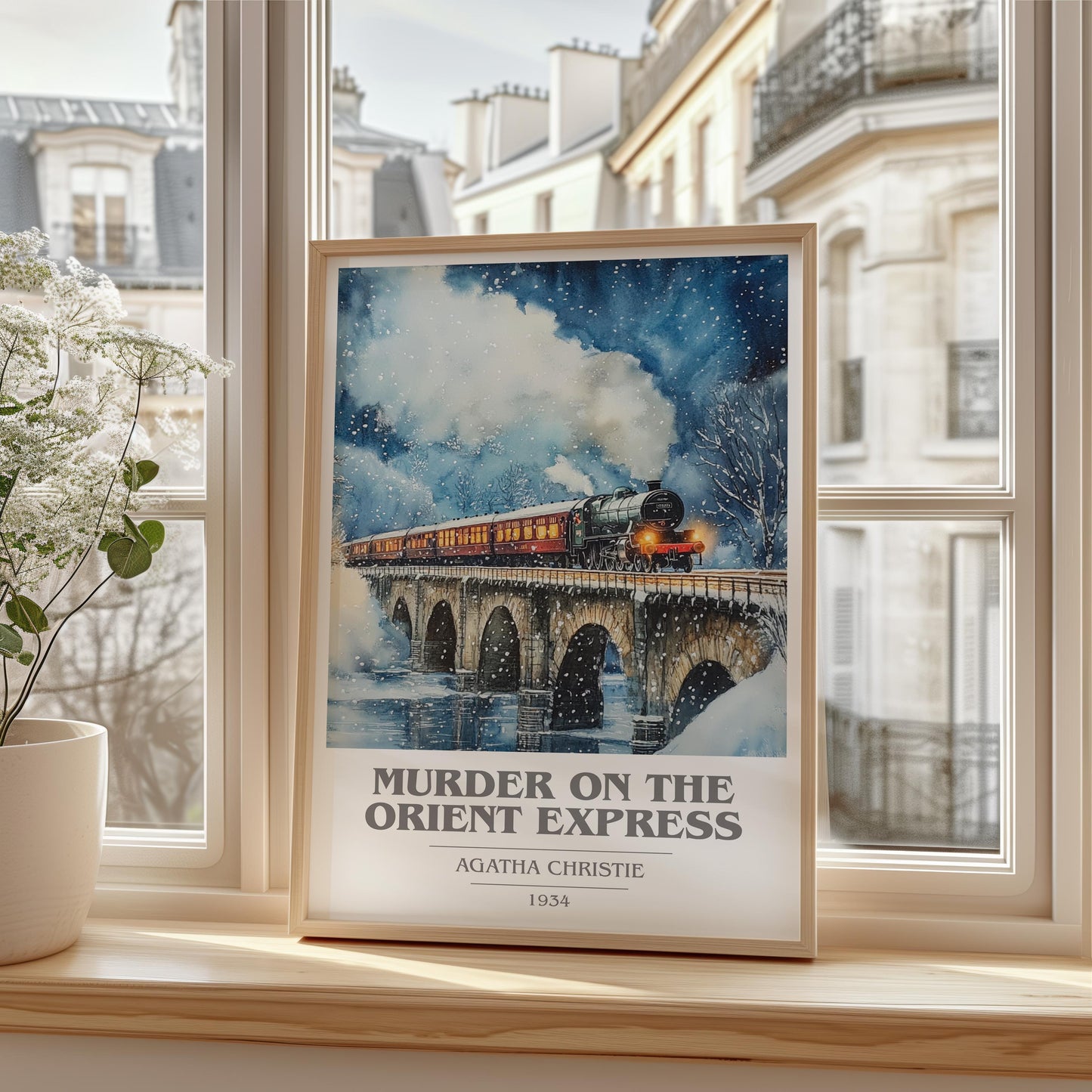 Murder On The Orient Express book cover print framed by window – literary home decor