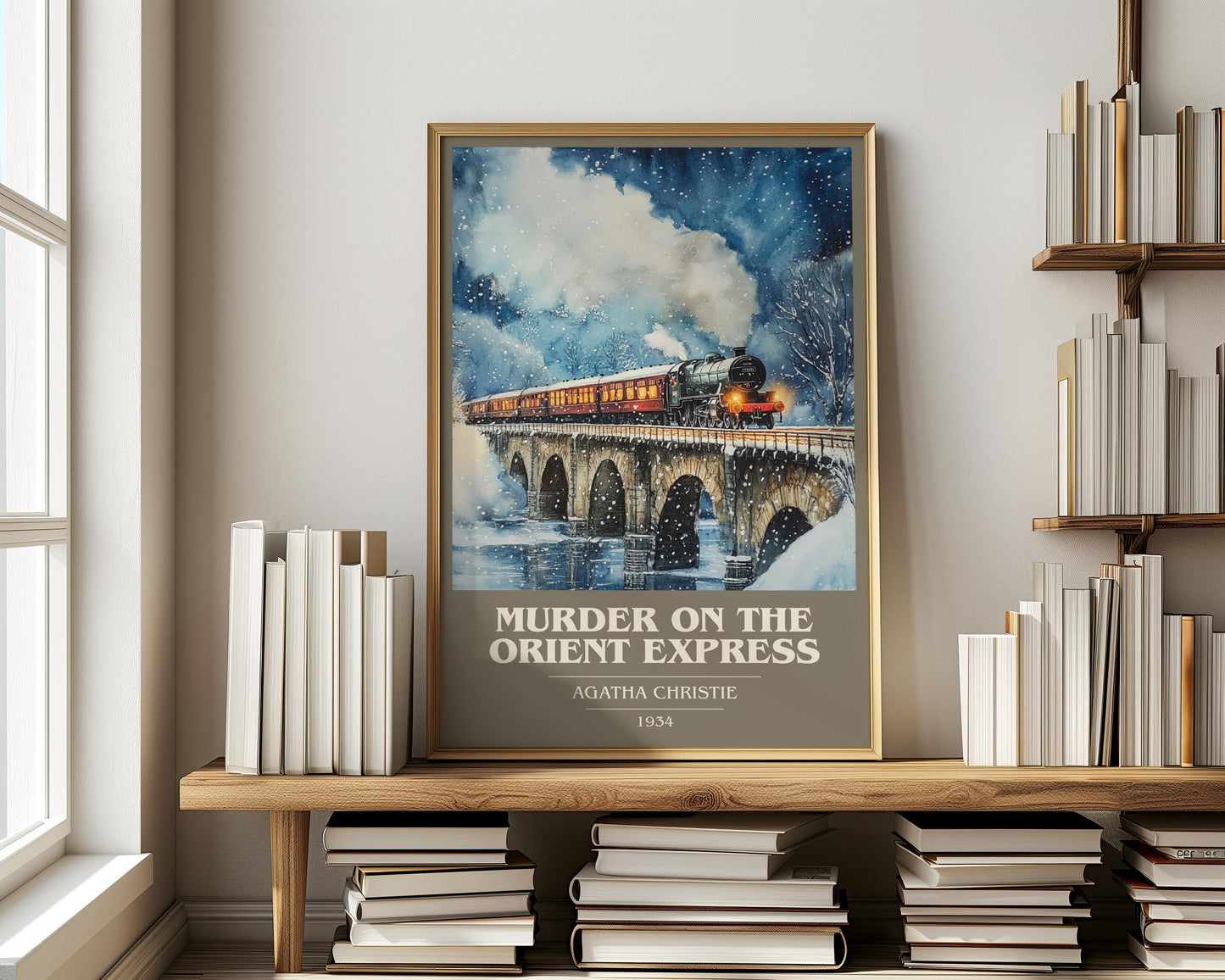 Murder On The Orient Express book cover print on bookshelf – Agatha Christie fan gift