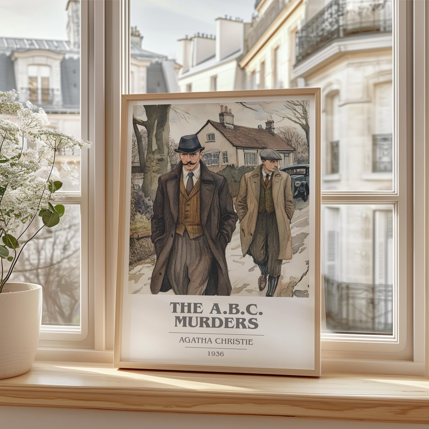 The A.B.C. Murders book cover print framed by window – literary home decor