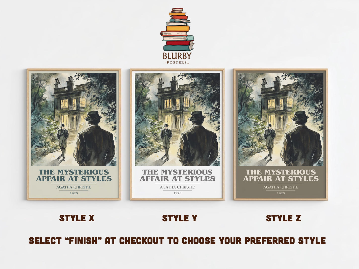 The Mysterious Affair At Styles book cover print framed by window – literary home decor