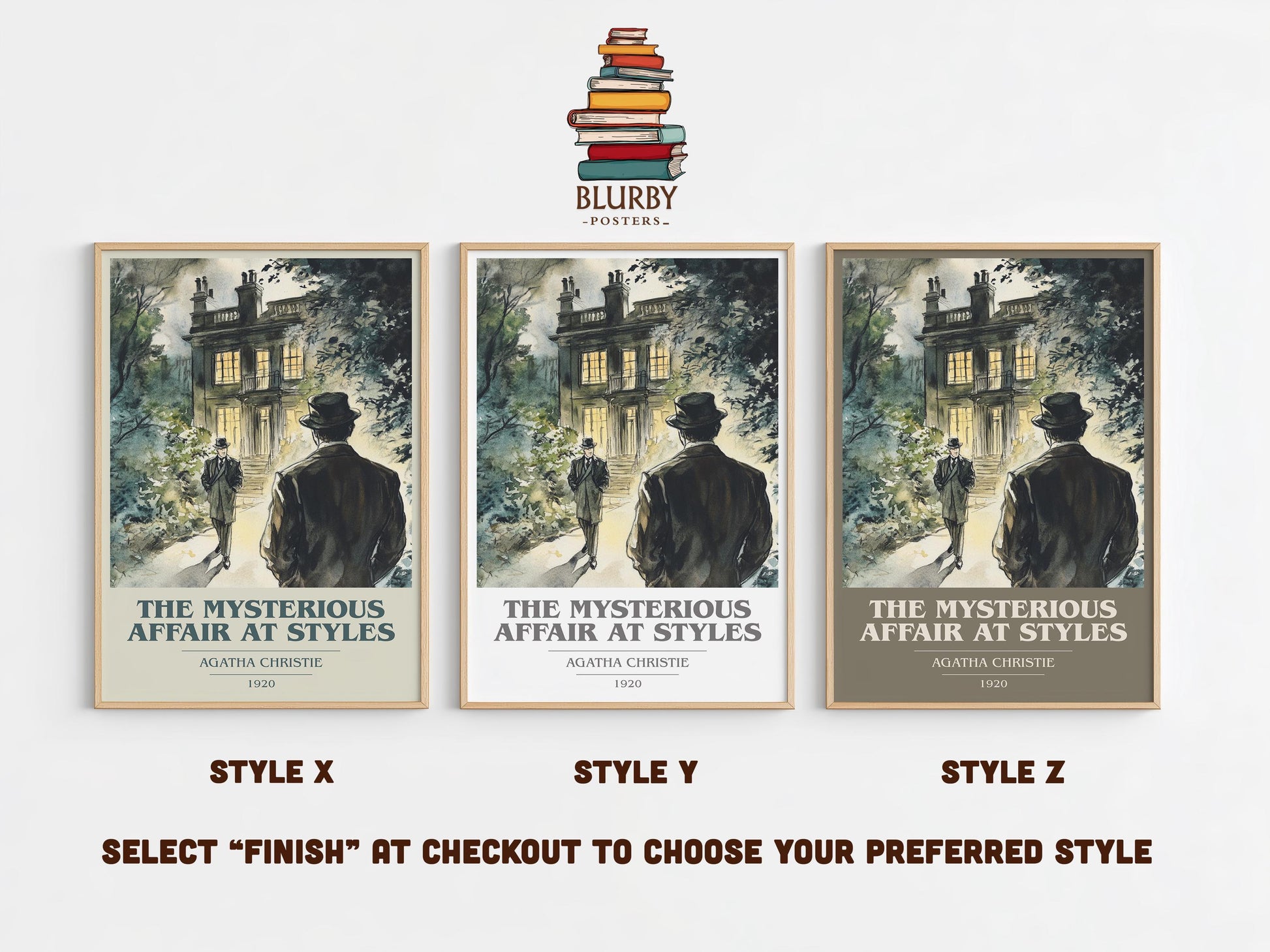 The Mysterious Affair At Styles book cover print framed by window – literary home decor
