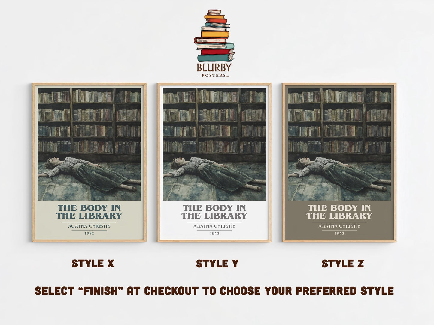 The Body in the Library book cover print framed by window – literary home decor