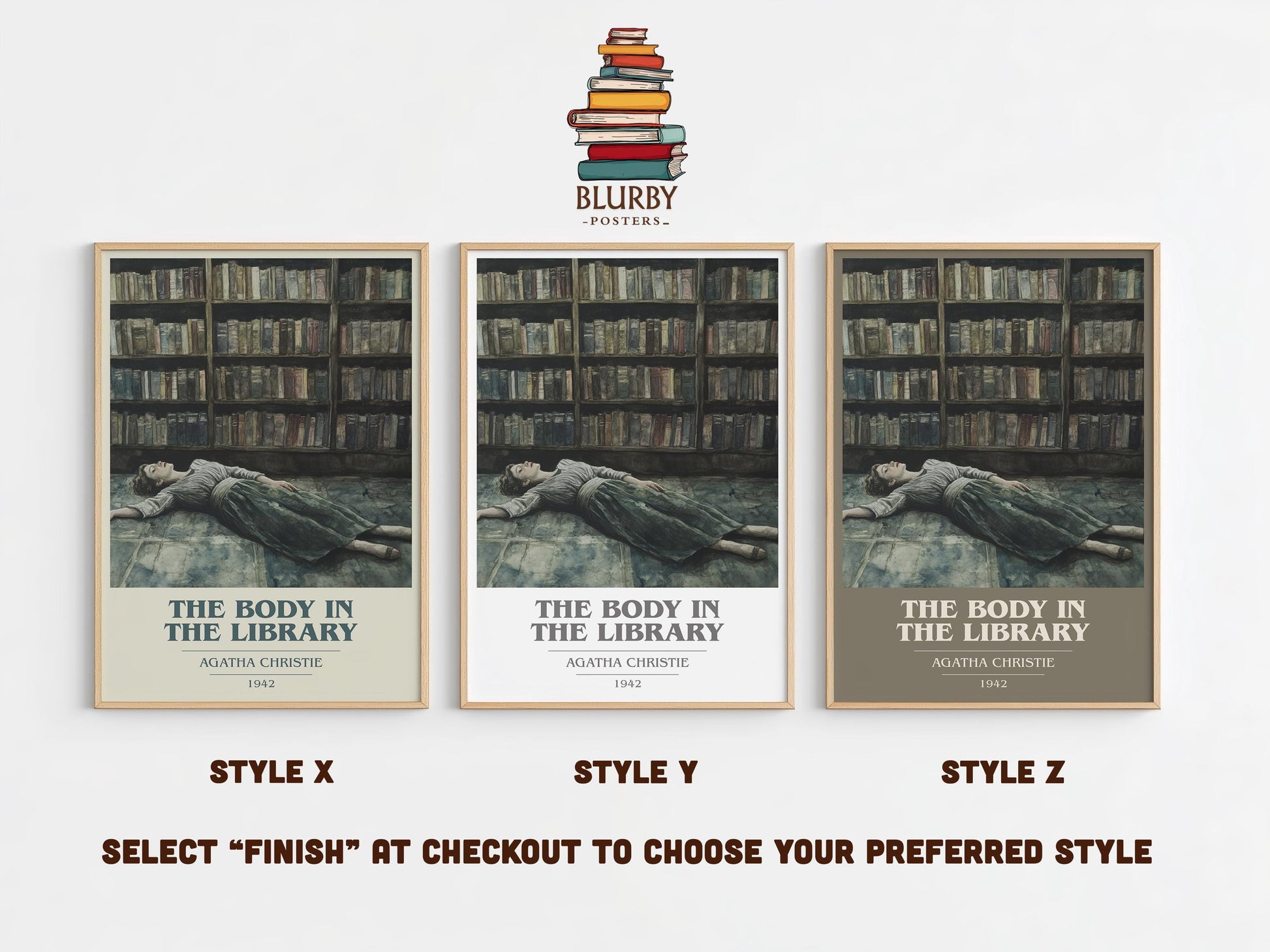 The Body in the Library book cover print framed by window – literary home decor