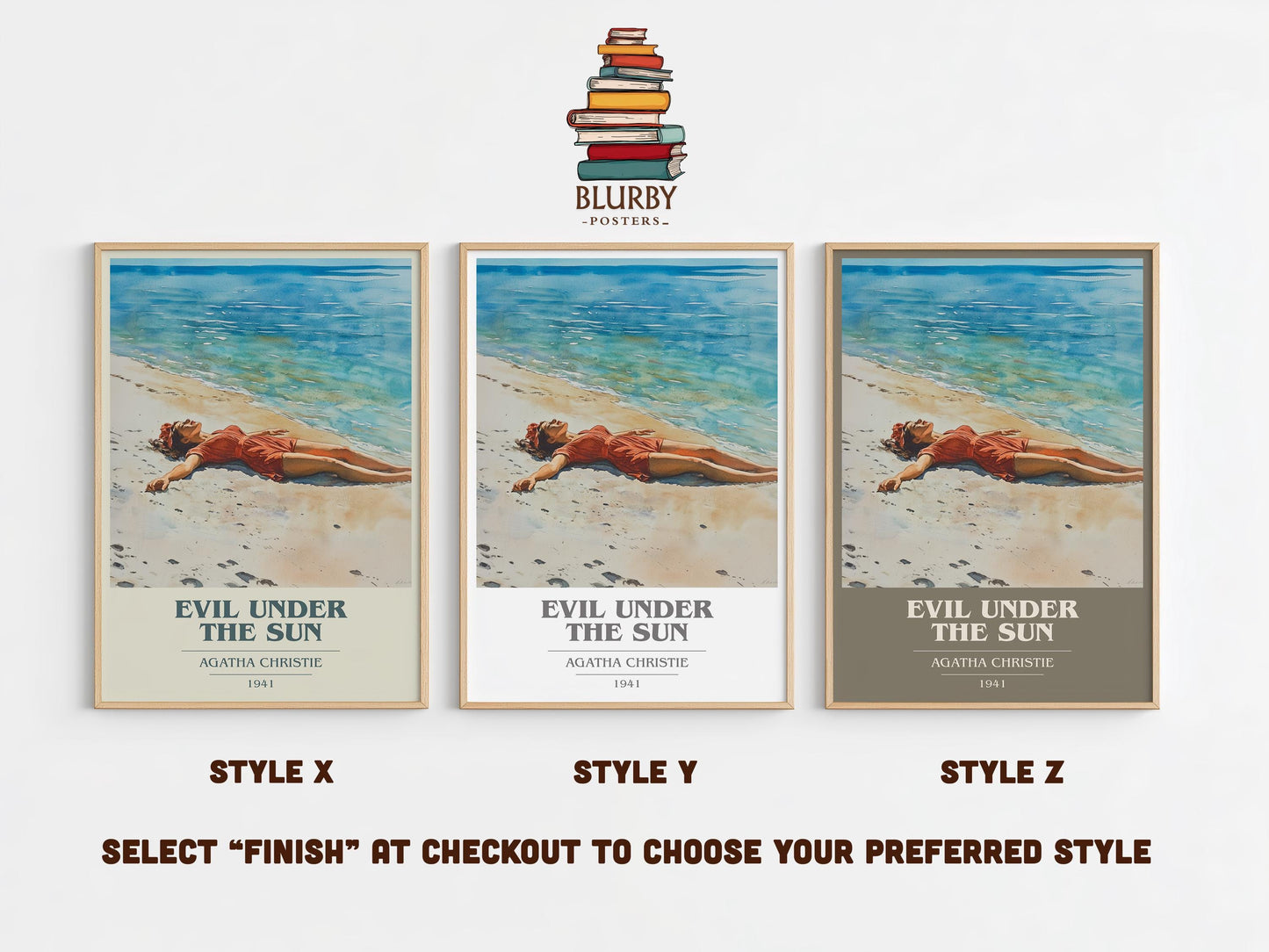 Evil Under the Sun book cover poster colour and style options – Agatha Christie book art