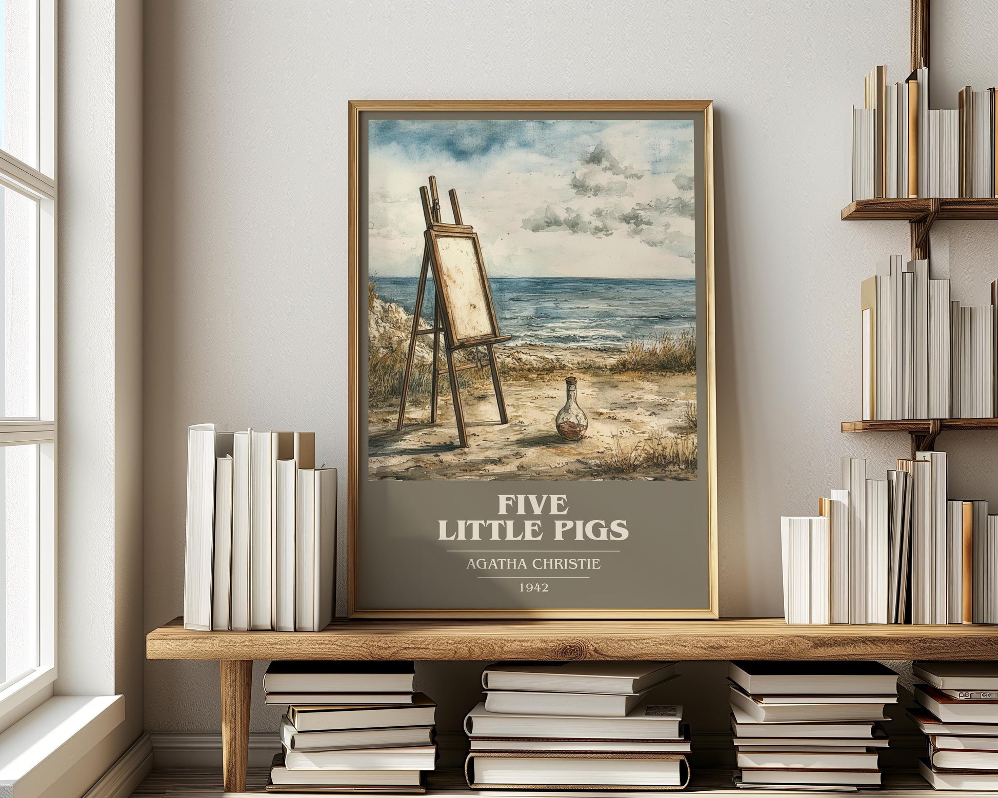 Five Little Pigs book cover book poster framed on wall – mystery wall art