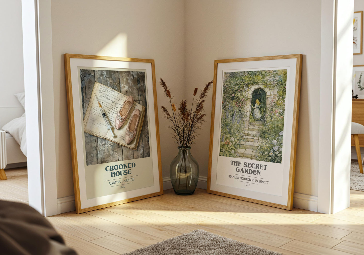 Crooked House book cover print on bookshelf – Agatha Christie fan gift