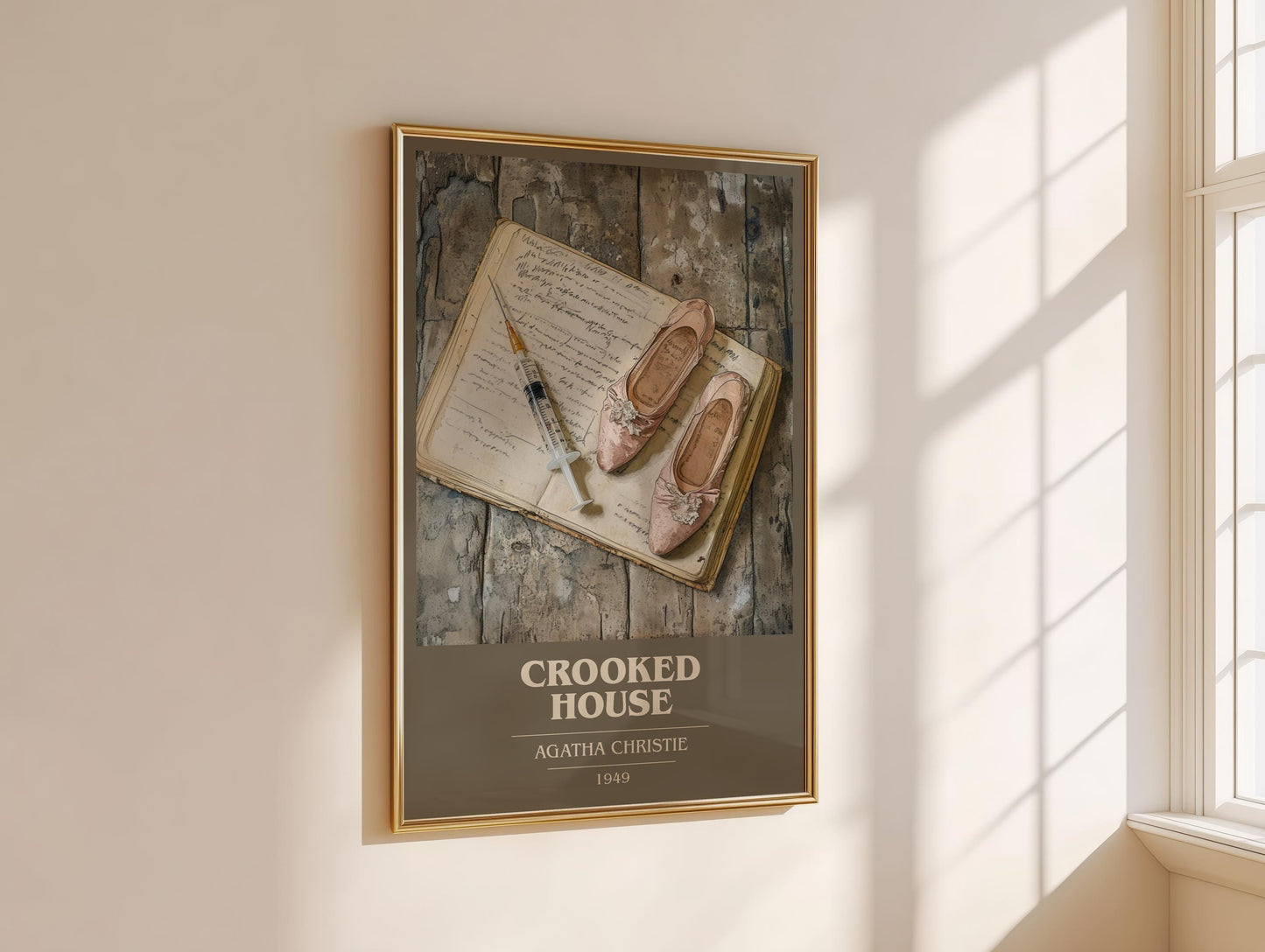 Crooked House book cover print framed by window – literary home decor