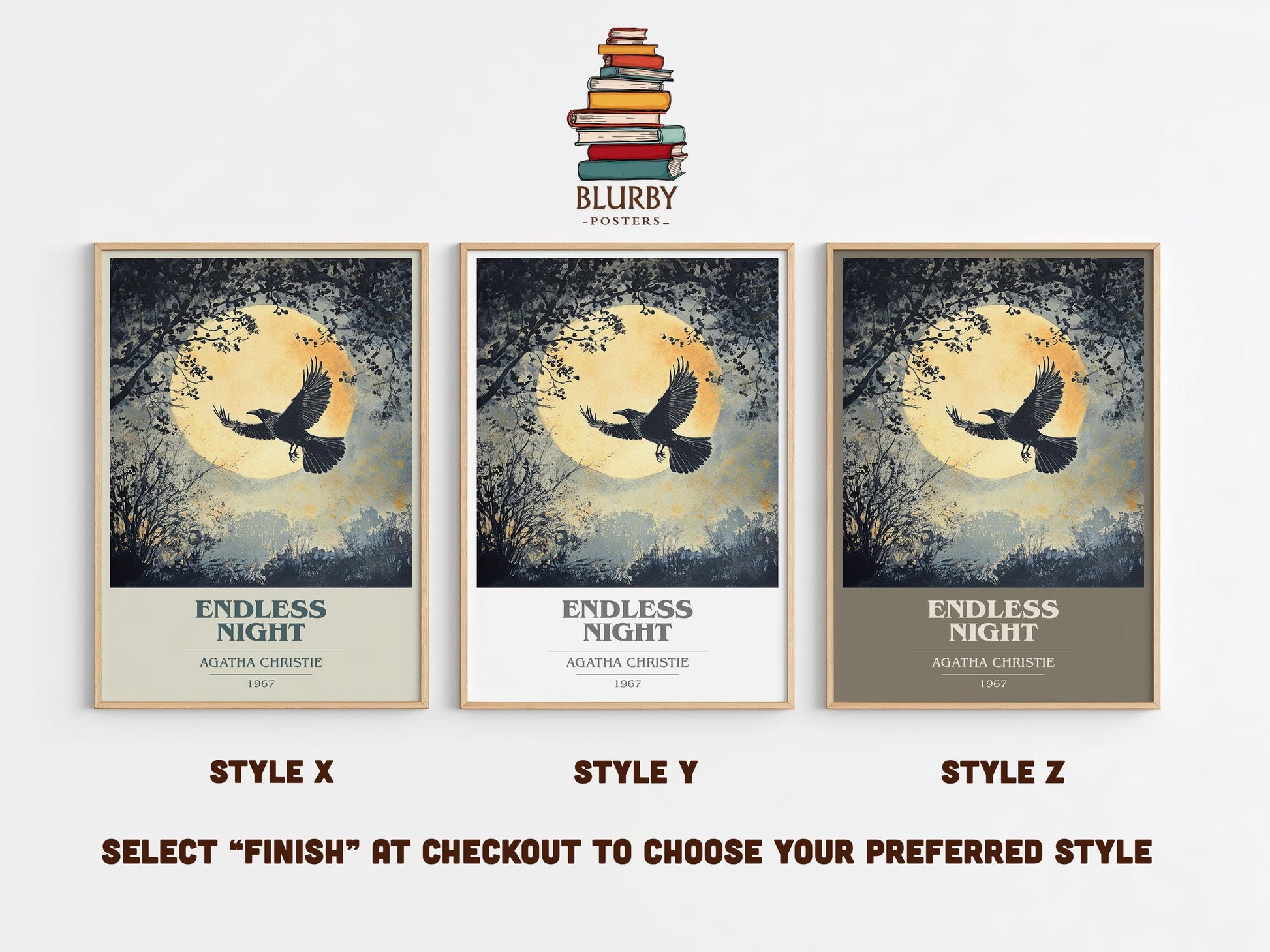 Endless Night book cover poster colour and style options – Agatha Christie book art