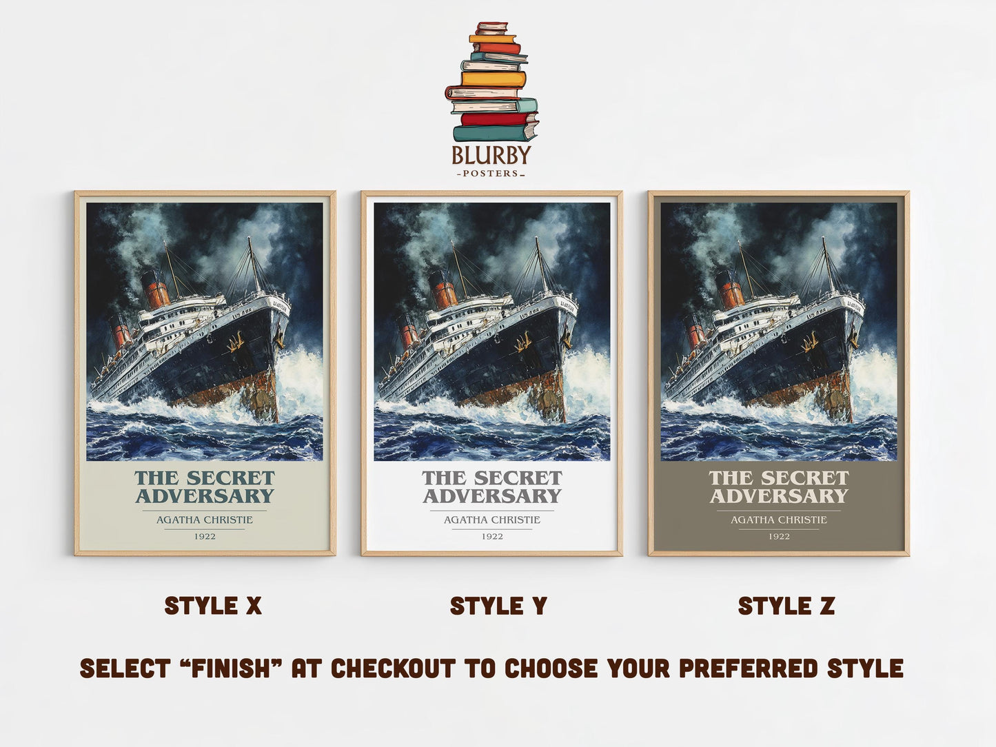 The Secret Adversary book cover print in frame leaning in hallway – mystery wall art