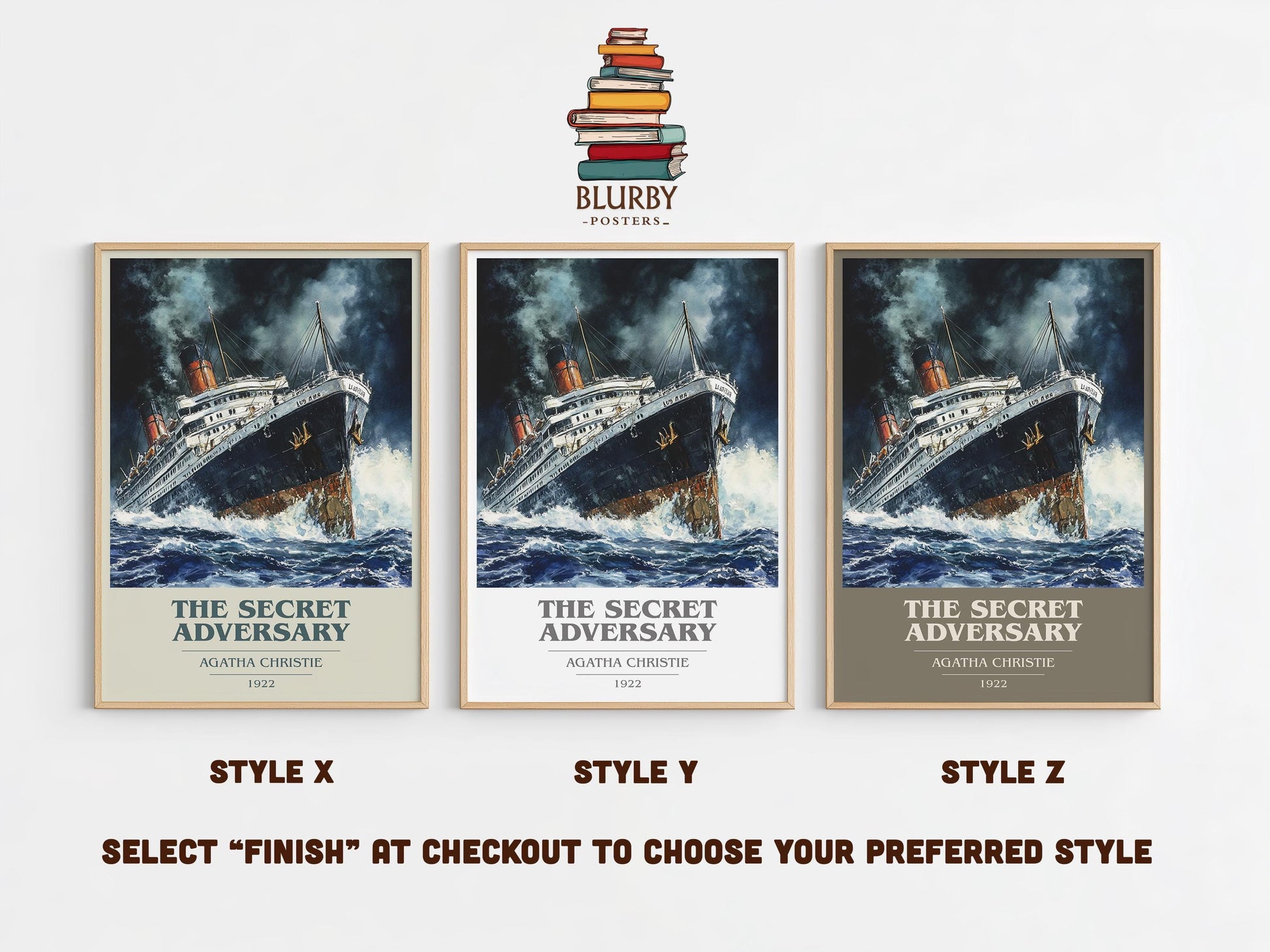 The Secret Adversary book cover print in frame leaning in hallway – mystery wall art