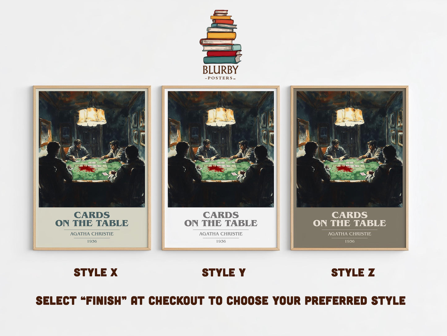 Cards on the Table book cover poster colour and style options – Agatha Christie book art