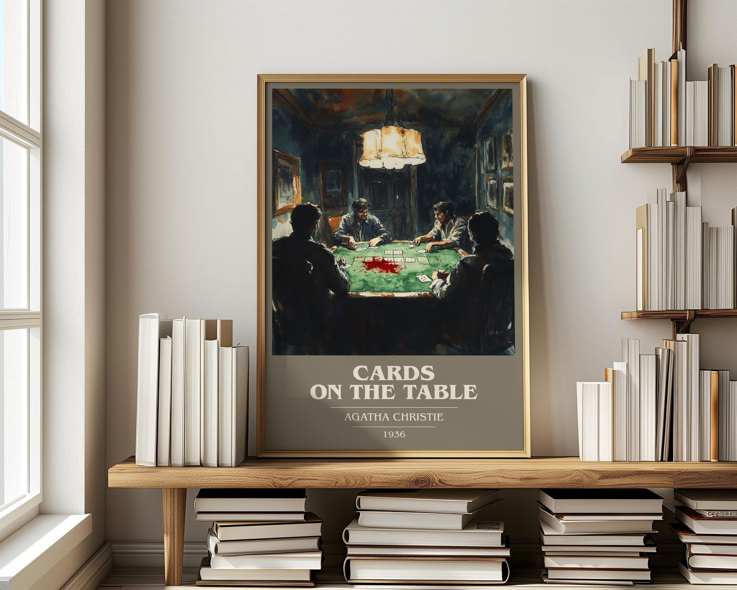 Cards on the Table book cover print on bookshelf – Agatha Christie fan gift
