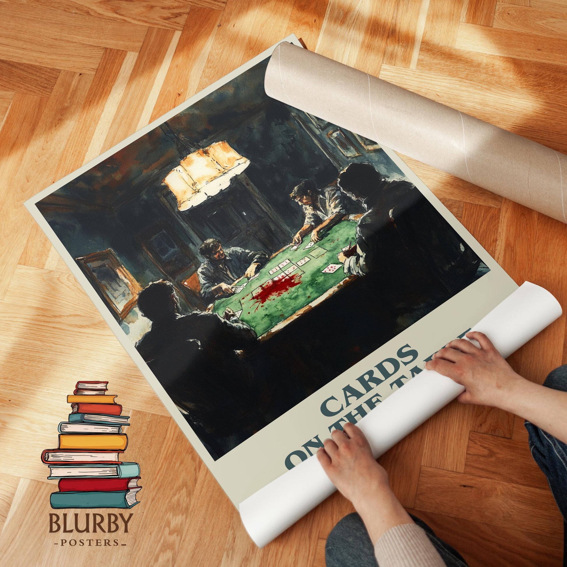 Cards on the Table book poster packaging – museum-quality print rolled in protective tube