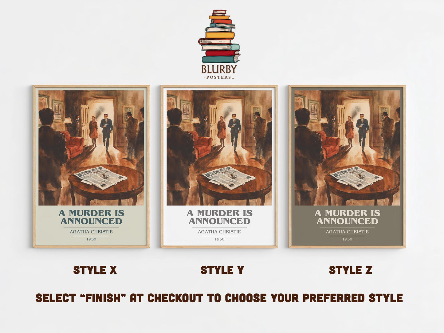 A Murder is Announced book cover print framed by window – literary home decor