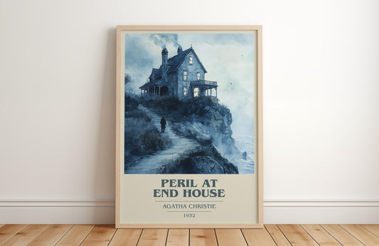 Peril at End House by Agatha Christie Descriptive Poster Print. Free Delivery Wall Art Author & Blurb Book Artwork Novel