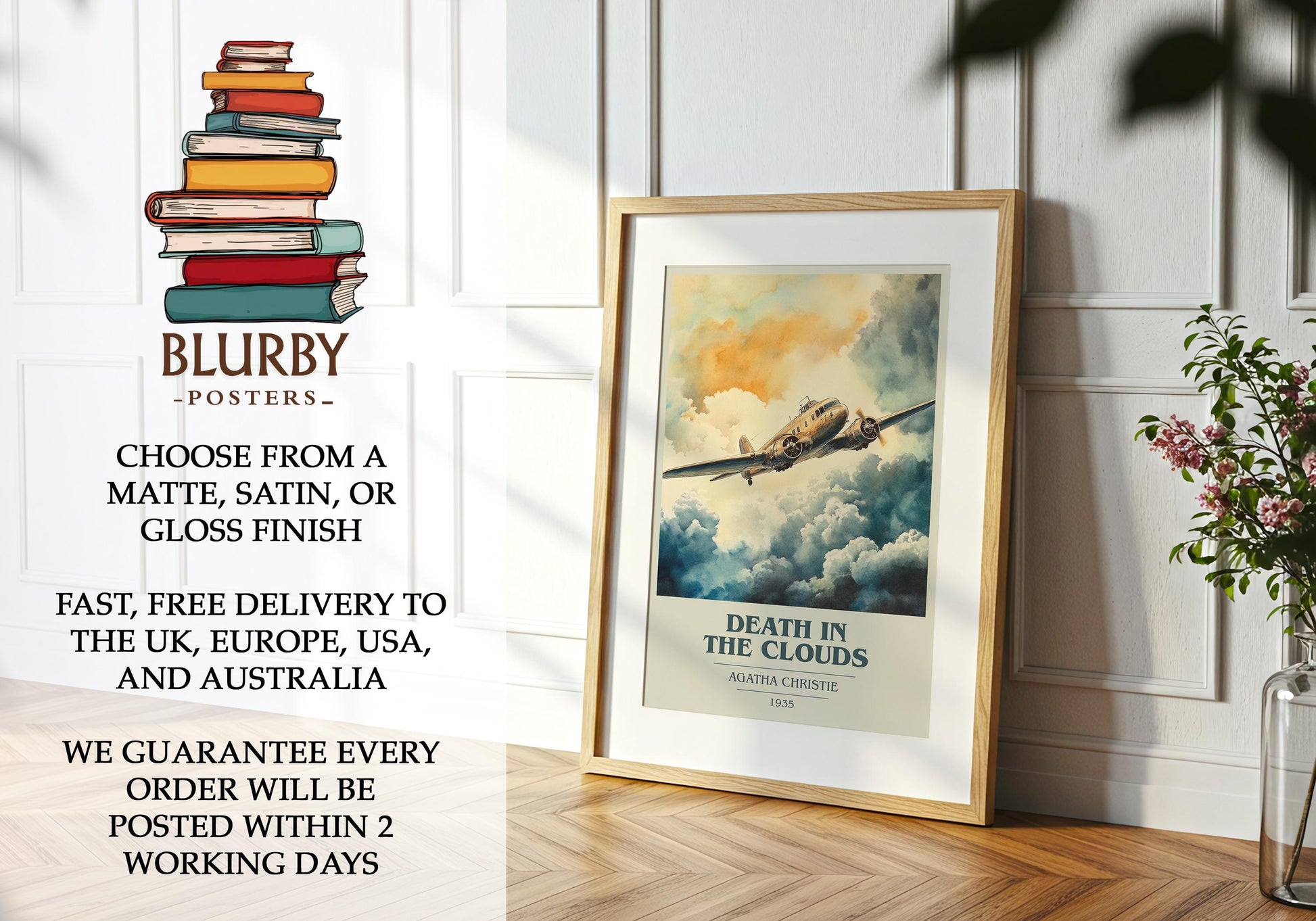 Death in the Clouds book poster packaging – museum-quality print rolled in protective tube