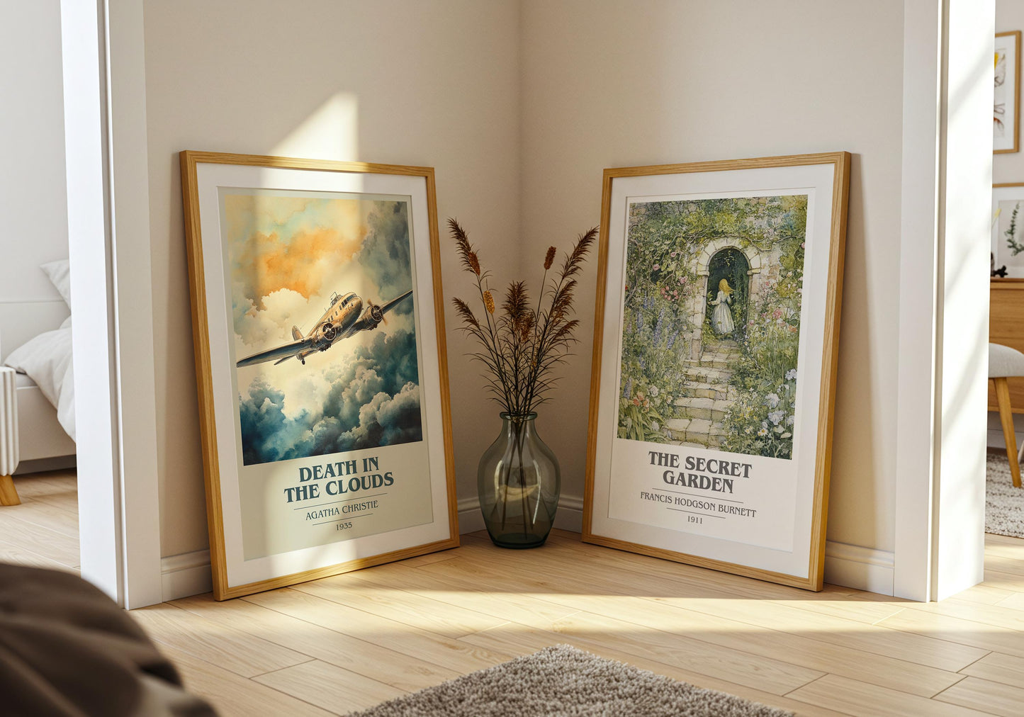 Death in the Clouds book cover poster paired in gallery wall – literary art prints