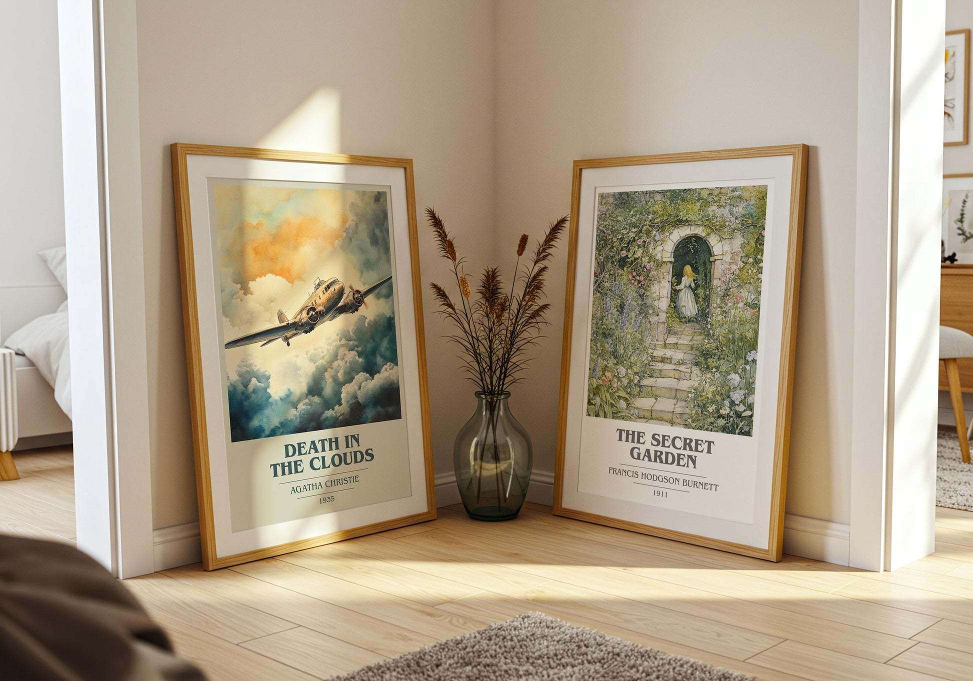 Death in the Clouds book cover poster paired in gallery wall – literary art prints