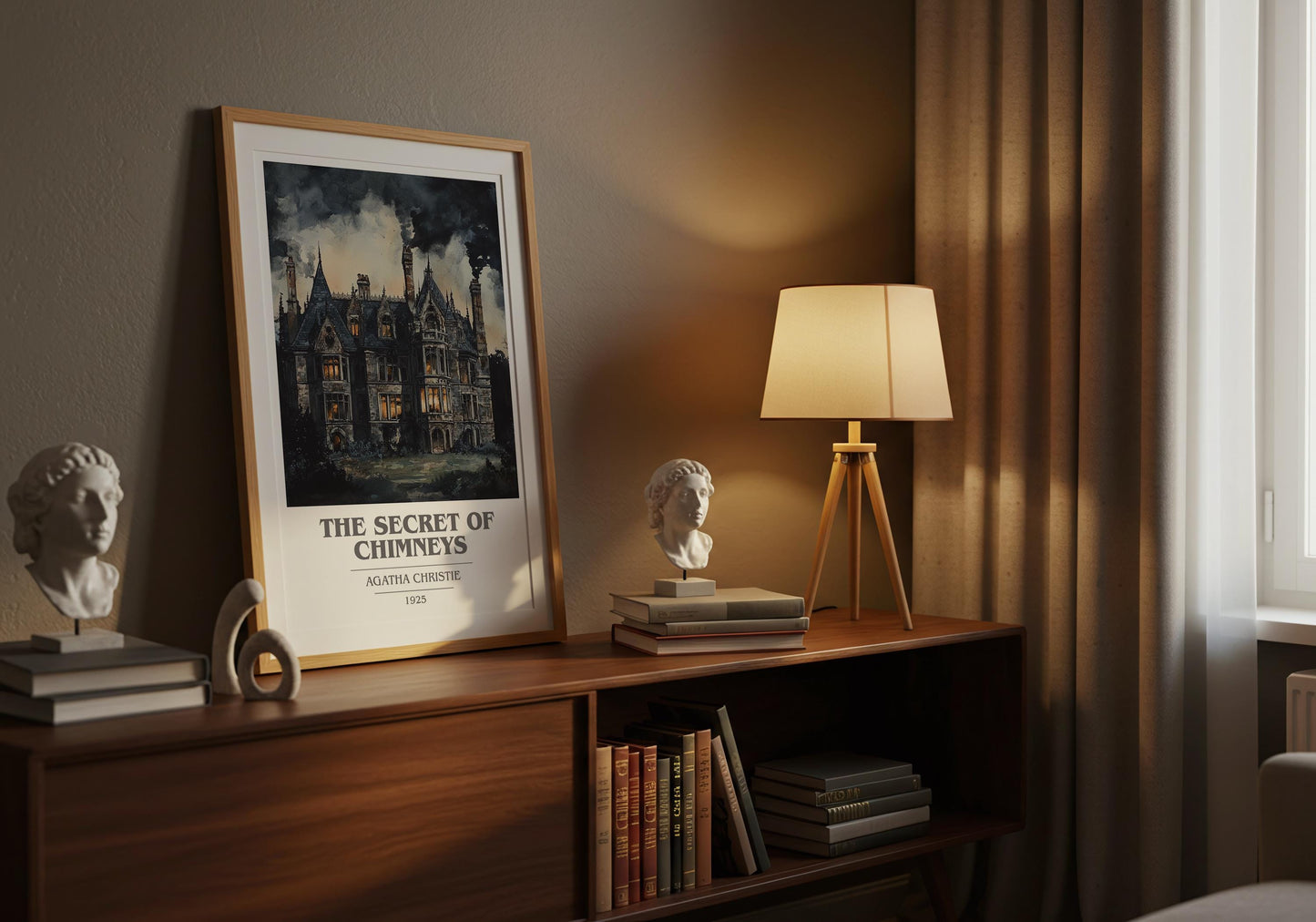The Secret of Chimneys by Agatha Christie Descriptive Poster Print. Free Delivery Wall Art Author & Blurb Book Artwork Novel