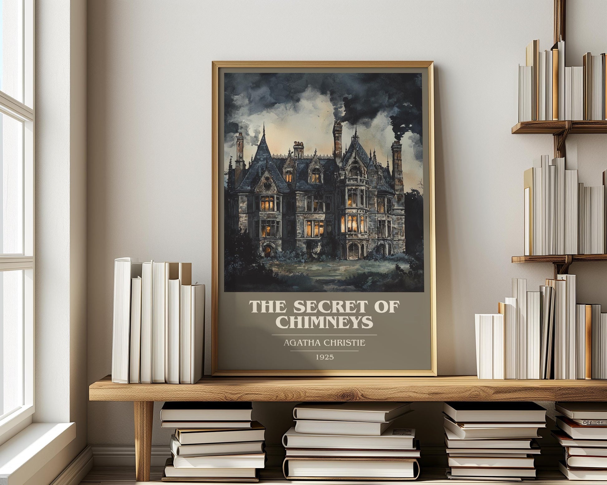The Secret of Chimneys by Agatha Christie Descriptive Poster Print. Free Delivery Wall Art Author & Blurb Book Artwork Novel