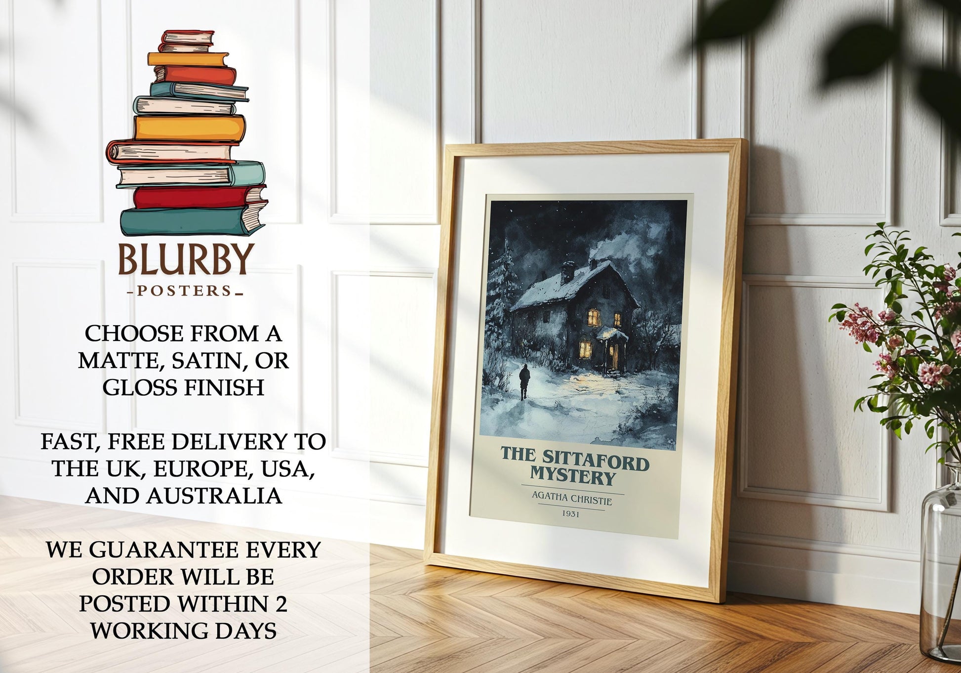 The Sittaford Mystery by Agatha Christie Descriptive Poster Print. Free Delivery Wall Art Author & Blurb Book Artwork Novel