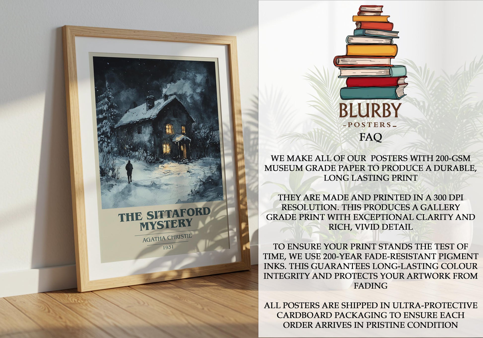 The Sittaford Mystery by Agatha Christie Descriptive Poster Print. Free Delivery Wall Art Author & Blurb Book Artwork Novel