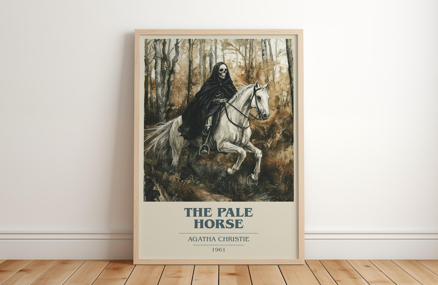 The Pale Horse book cover print in frame leaning in hallway – mystery wall art