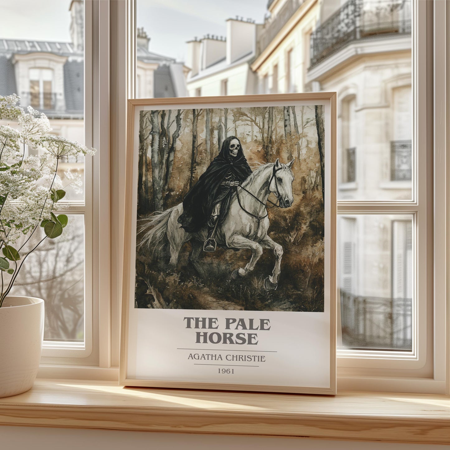 The Pale Horse book cover print framed by window – literary home decor