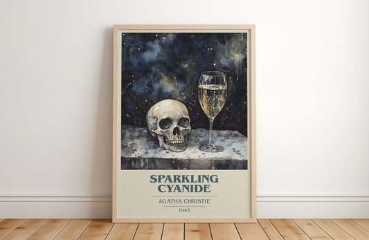 Sparkling Cyanide by Agatha Christie Descriptive Poster Print. Free Delivery Wall Art Author & Blurb Book Artwork Novel