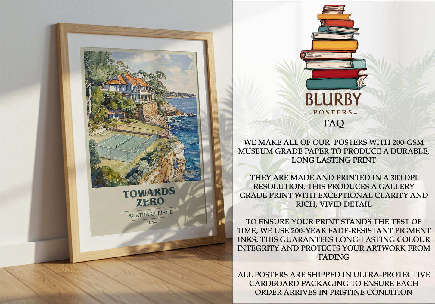 Towards Zero by Agatha Christie Descriptive Poster Print. Free Delivery Wall Art Author & Blurb Book Artwork Novel