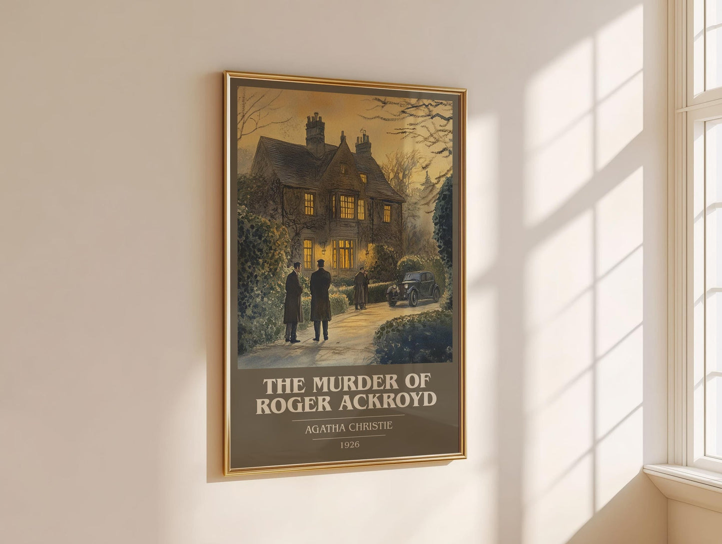 The Murder of Roger Ackroyd book cover print framed by window – literary home decor