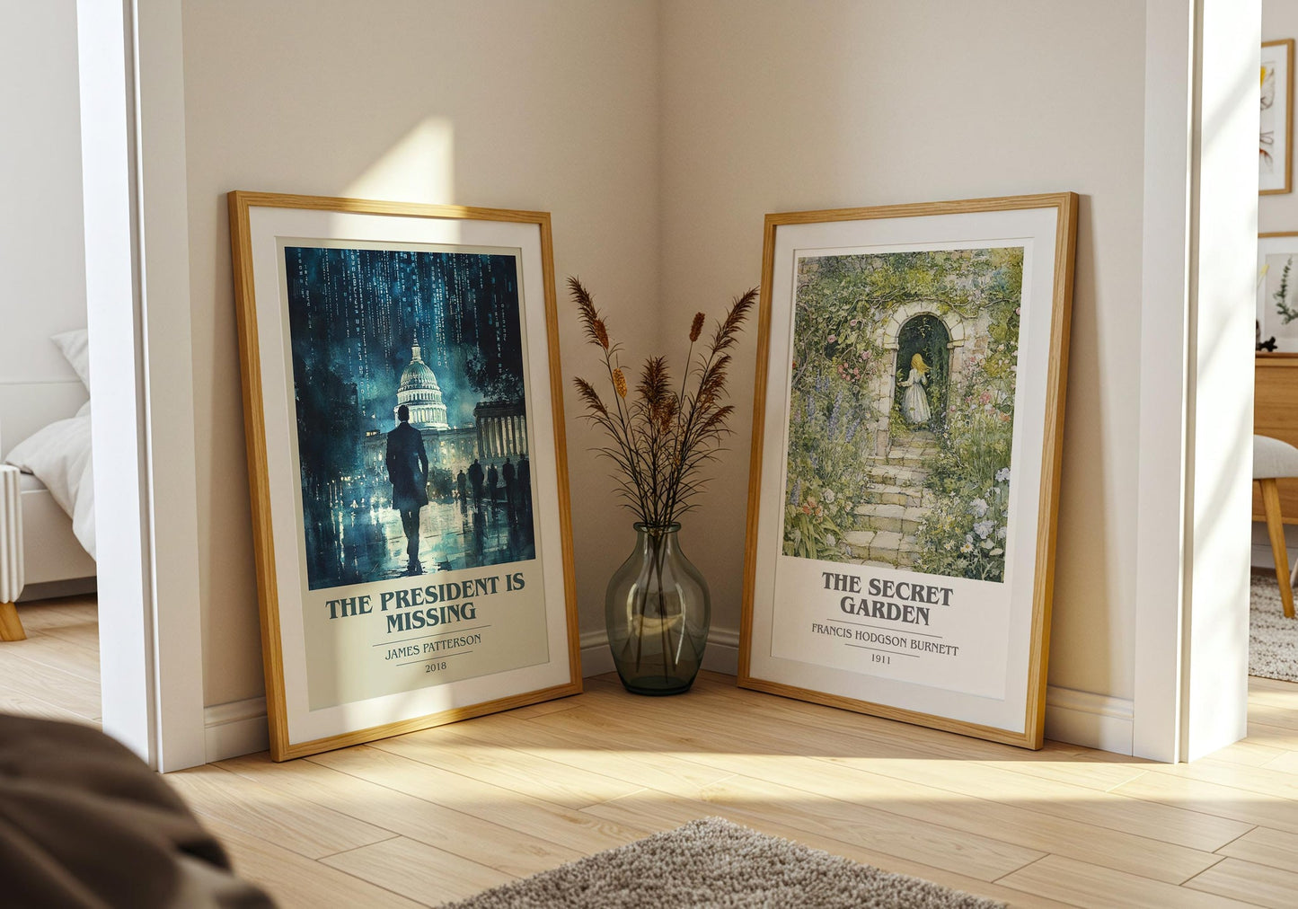 The President Is Missing book cover print on bookshelf – James Patterson fan gift