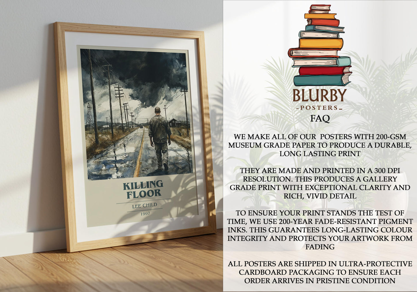 Killing Floor by Lee Child Descriptive Poster Print. Free Delivery Wall Art Author & Blurb Book Artwork Novel