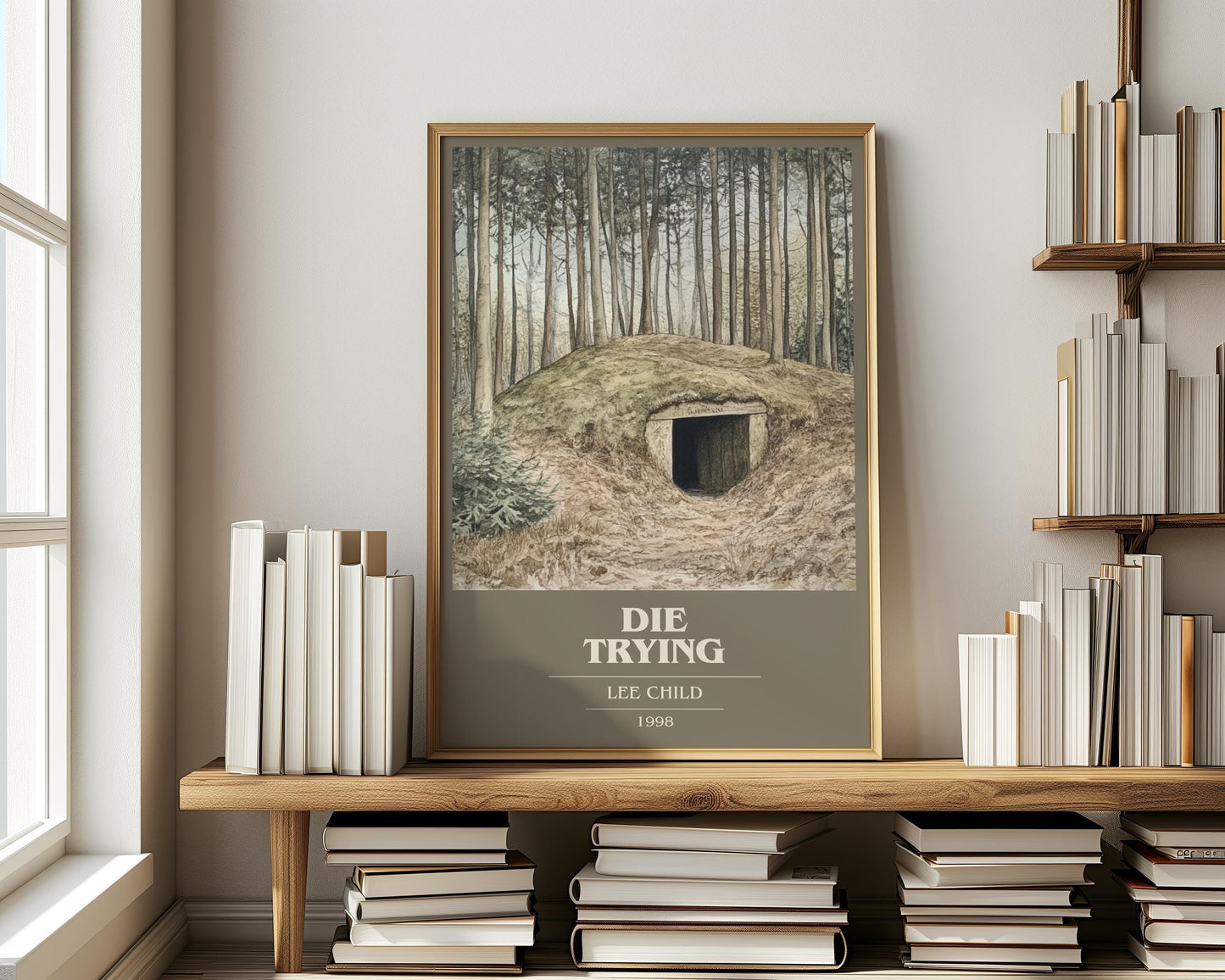 Die Trying by Lee Child Descriptive Poster Print. Free Delivery Wall Art Author & Blurb Book Artwork Novel
