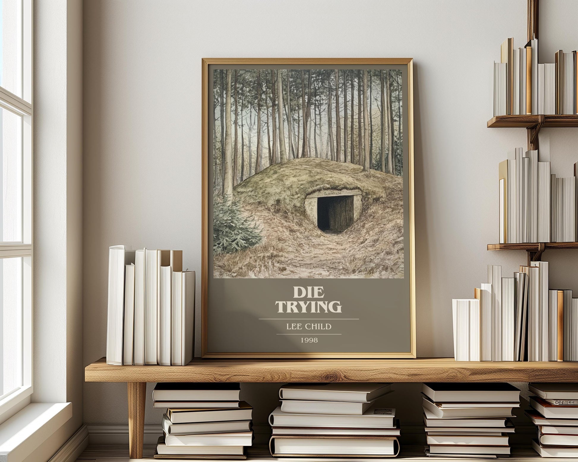 Die Trying by Lee Child Descriptive Poster Print. Free Delivery Wall Art Author & Blurb Book Artwork Novel