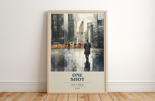 One Shot by Lee Child Descriptive Poster Print. Free Delivery Wall Art Author & Blurb Book Artwork Novel