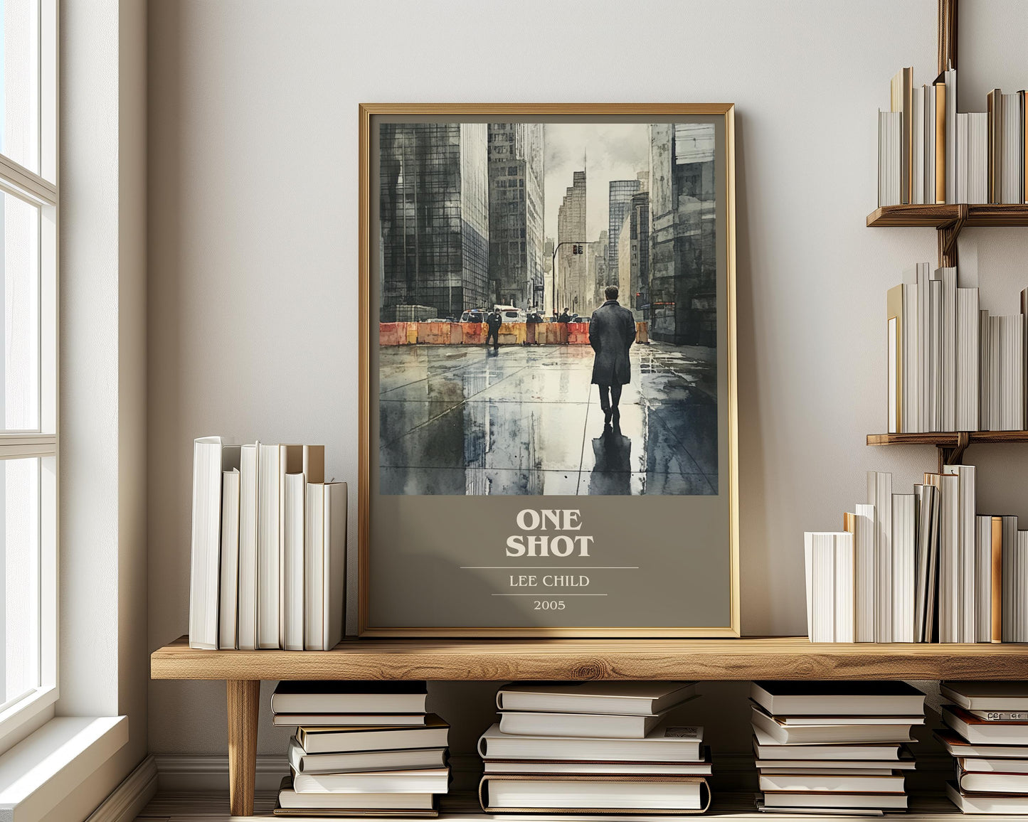 One Shot by Lee Child Descriptive Poster Print. Free Delivery Wall Art Author & Blurb Book Artwork Novel