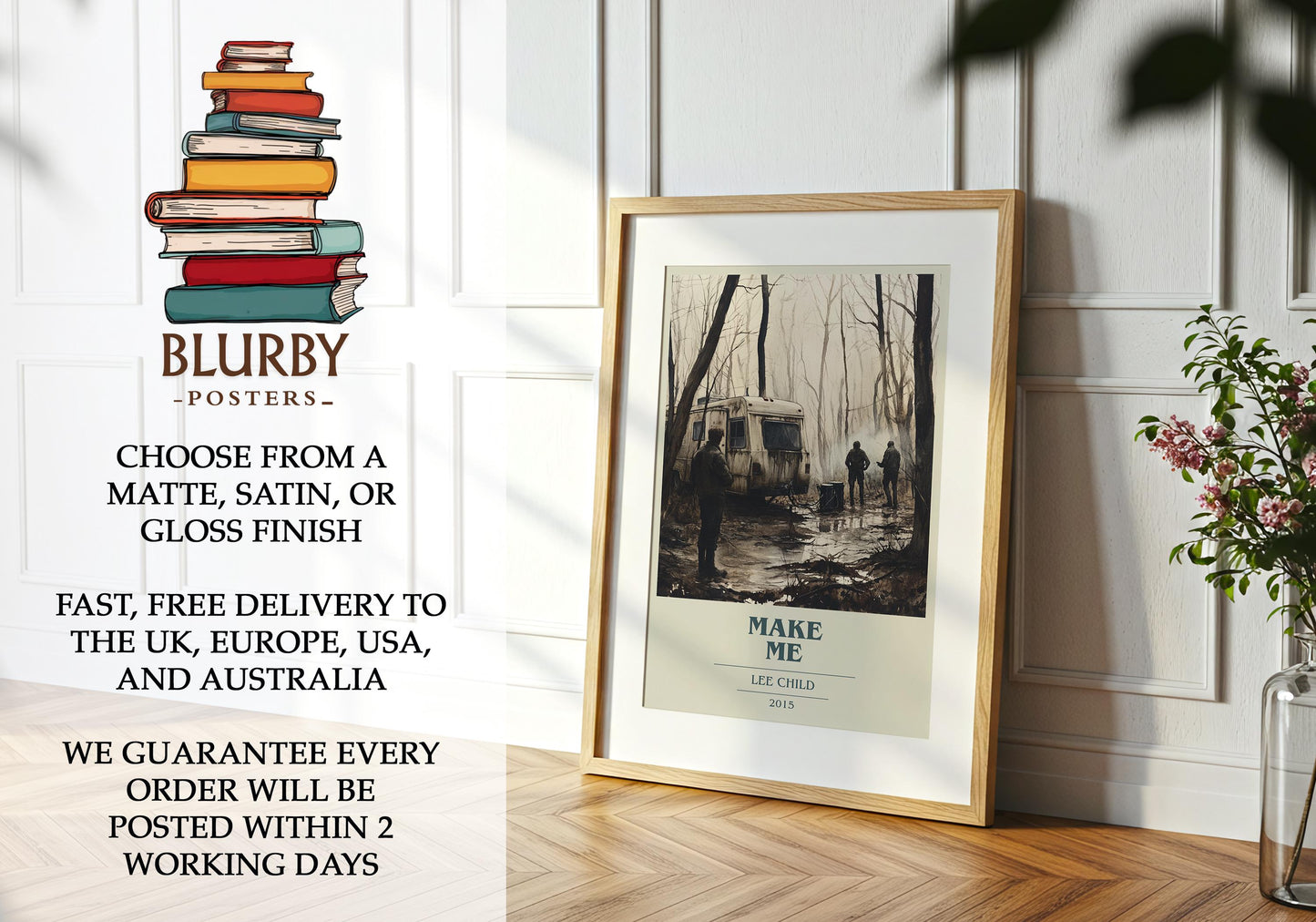 Make Me by Lee Child Descriptive Poster Print. Free Delivery Wall Art Author & Blurb Book Artwork Novel