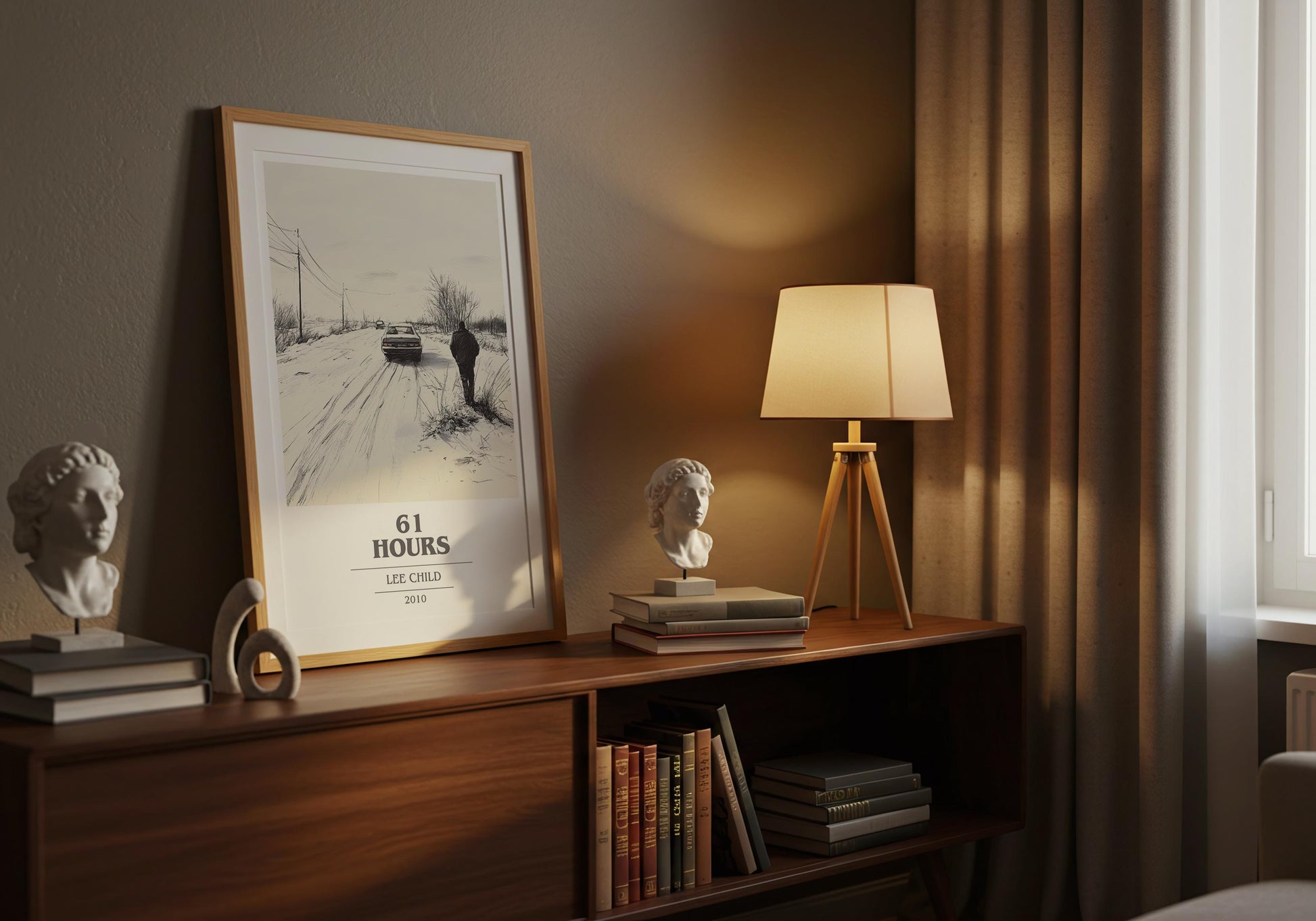 61 Hours by Lee Child Descriptive Poster Print. Free Delivery Wall Art Author & Blurb Book Artwork Novel