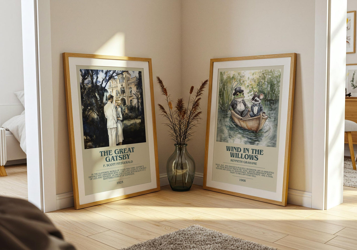The Great Gatsby book cover poster paired in gallery wall – literary art prints