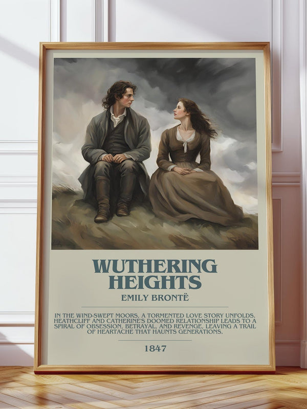 Wuthering Heights bookish print in frame leaning in hallway – gothic wall art