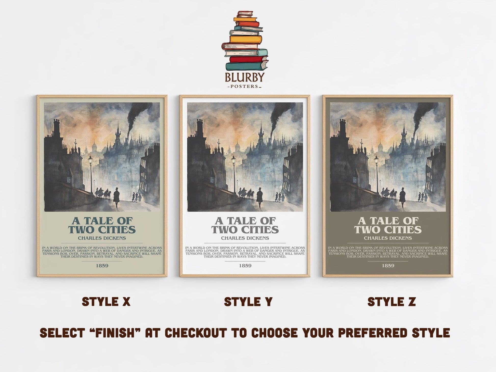 A Tale of Two Cities bookish poster colour and style options – Charles Dickens book art