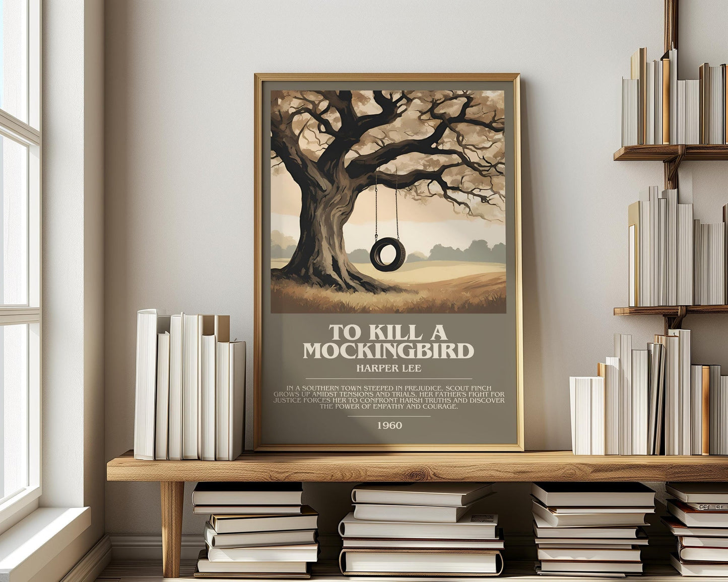 To Kill A Mockingbird bookish print on bookshelf – Harper Lee fan gift