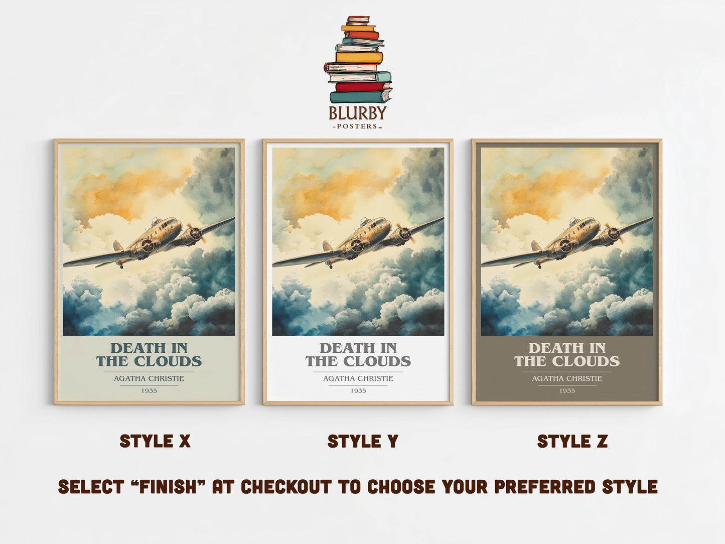 Death in the Clouds book cover poster colour and style options – Agatha Christie book art